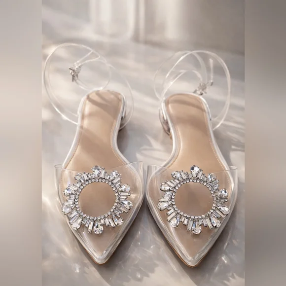 Gianni Bini Vailie Clear Rhinestone Details Ankle Wrap Sandals 7.5 - Picture 1 of 8